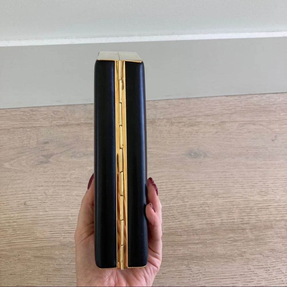 Saint Laurent Diagonal Leather Minaudière Clutch Black Gold - Picture 10 of 16